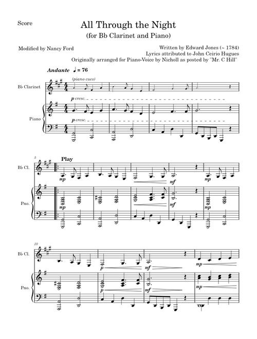 All Through the Night  - Edward Jones (Bb Clarinet and Piano)