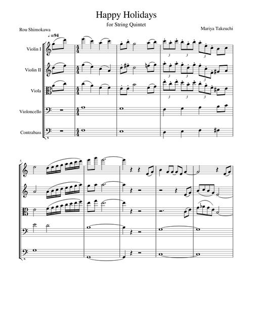すてきなホリデイ for String Quintet
