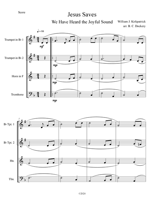 Jesus Saves (Brass Quartet) (Arr. B. C. Dockery) - William J Kirkpatrick (Brass Ensemble)