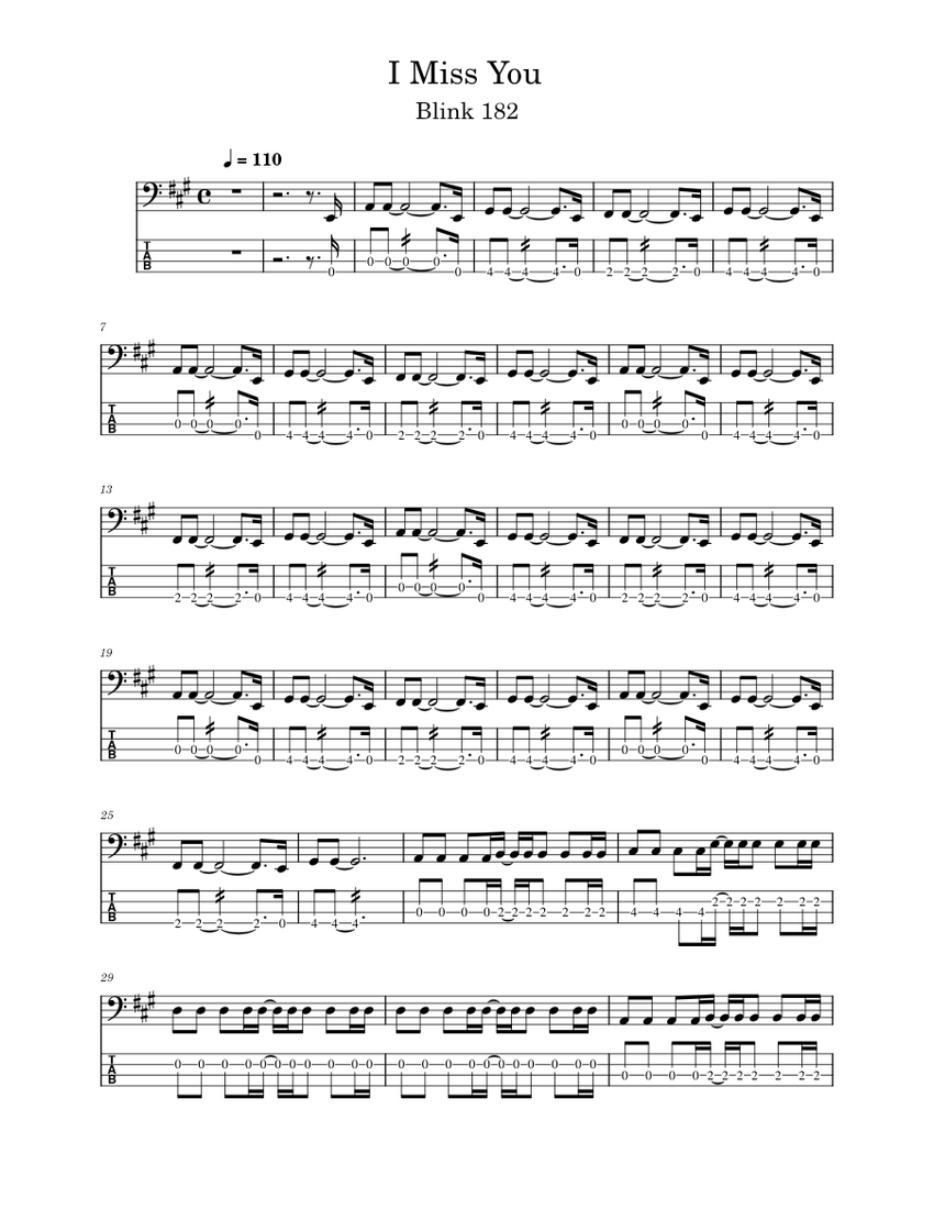 I miss you – Blink-182 - Bass Sheet Music and Tab for Bass guitar
