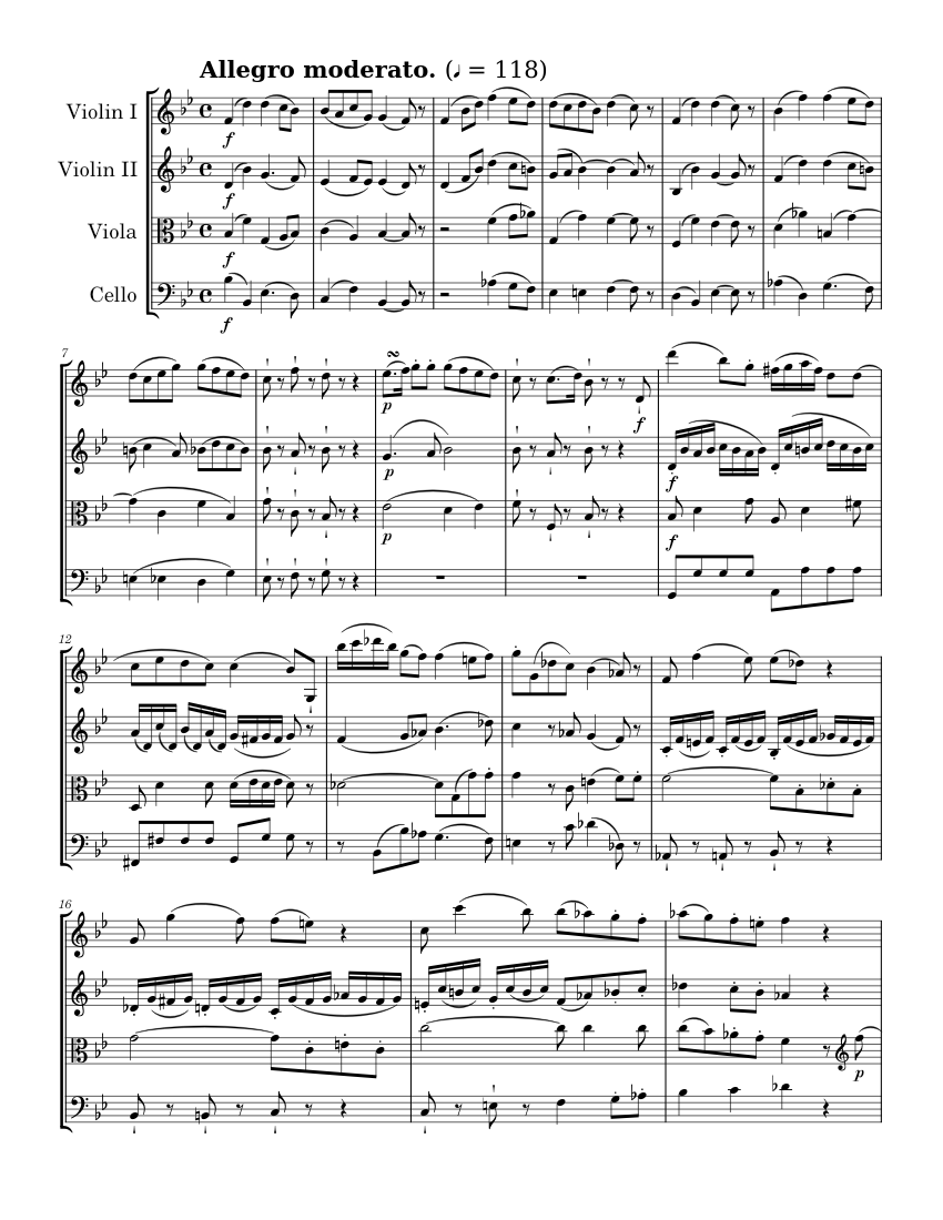 Allegro moderato for string quartet in B flat major Sheet music for ...