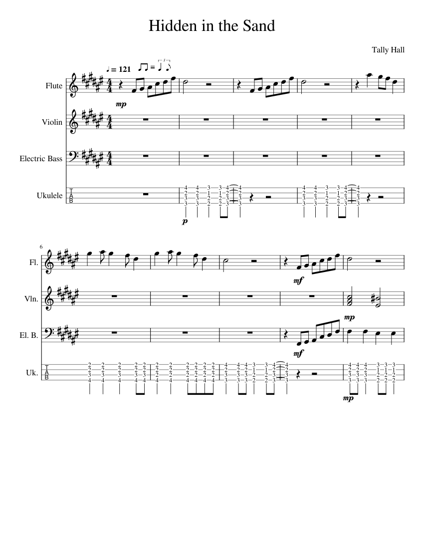 Hidden in the Sand Sheet music for Flute, Violin, Bass guitar, Ukulele