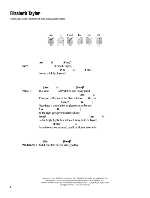 Elizabeth Taylor - Taylor Swift (Guitar Chords-Lyrics)