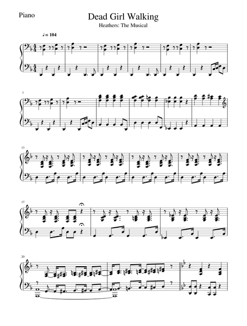Heathers: The Musical - Dead Girl Walking (piano only)