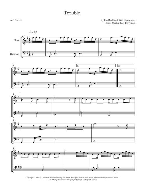 Trouble (Arr. Arezzo Music) - Coldplay (Instrumental Duet)