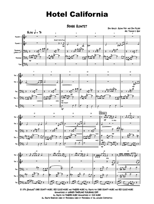 Hotel California (Arr. Thomas Graf) - Eagles (Brass Ensemble)