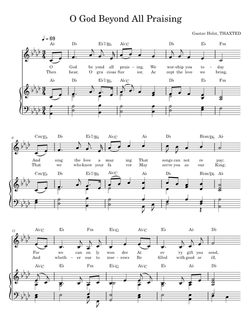O God Beyond All Praising, (Bass melody) Gustav Holst, Thaxted