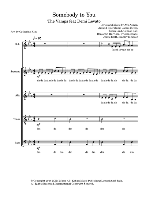 Somebody To You (Arr. Catherine Kim) - The Vamps Feat Demi Lovato (Choral, SATB)