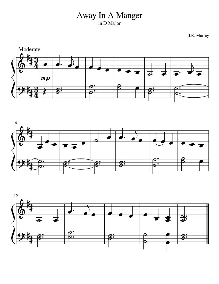 Away In A Manger Sheet music for Piano Solo Easy Musescore