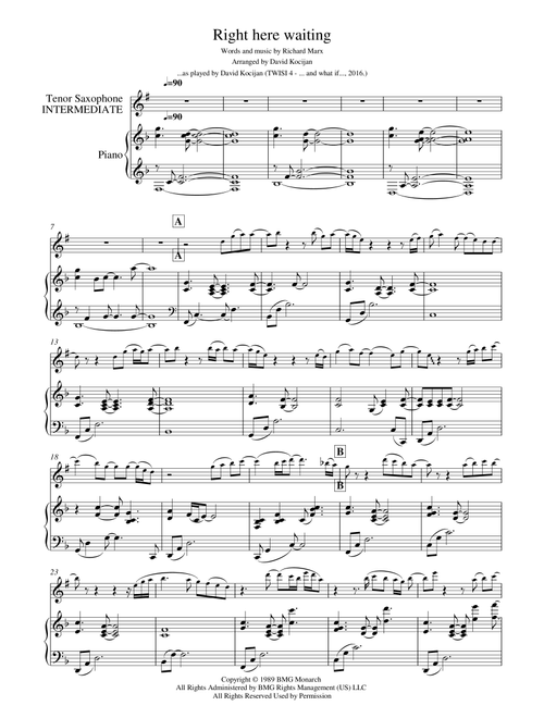 Right Here Waiting (Arr. David Kocijan) - Richard Marx (Tenor Sax and Piano)