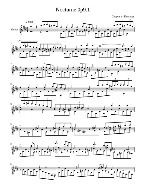 Chopin. Nocturne 0p9:1 arr. guitar solo, G Dempsey