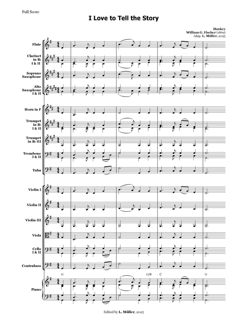 I Love to Tell the Story - for Beginner Orchestra with chords (Arr. L. Müller) - William G Fischer (Large Ensemble)
