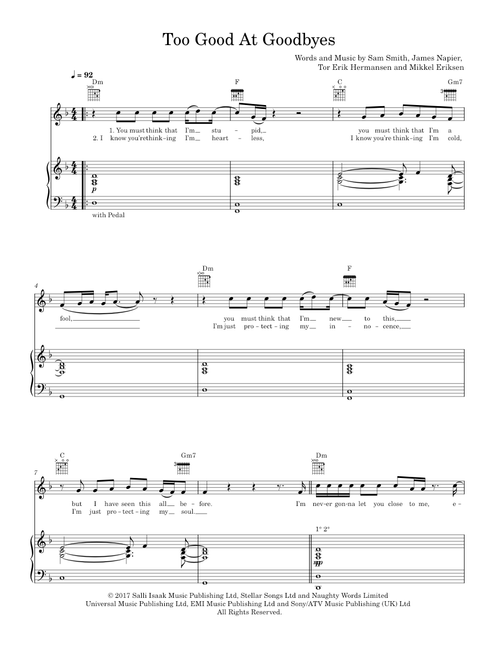 Too good at goodbyes - Sam Smith (Piano-Voice-Guitar)