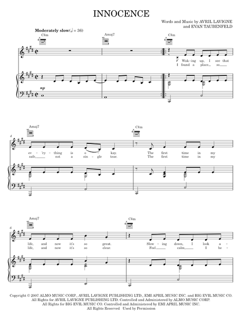 Innocence - Avril Lavigne (Piano-Vocal-Guitar)