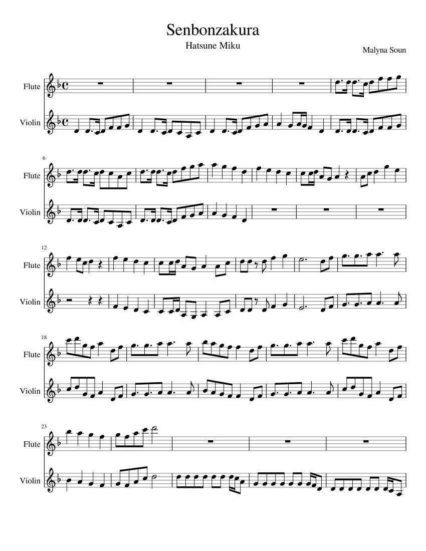 【楽譜付】CONTEXT / sakuzyo.com Senbonzakura Short Version for Flute and Violin Sheet Music for