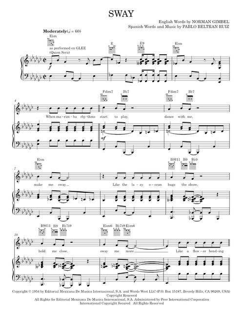 Sway (Quien Sera) - Dean Martin, Glee TV Series, Glee Cast, Michael Buble (Piano-Vocal-Guitar)