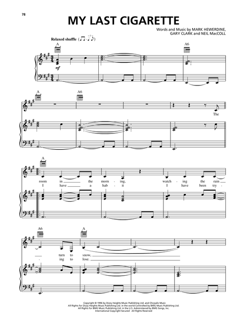 My Last Cigarette - kd lang (Piano-Vocal-Guitar)
