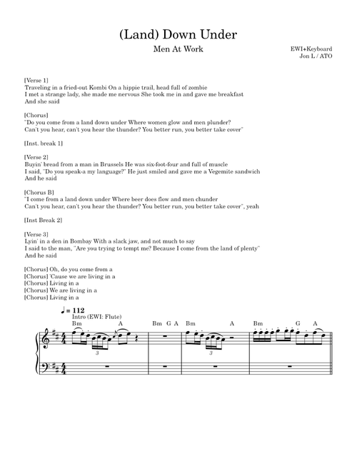 (Land) Down Under – Men at Work (EWI/Flute/Keyboard Lead Sheet)