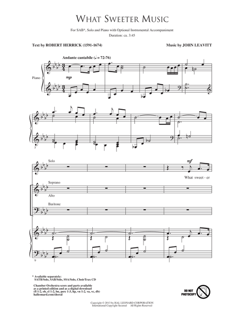 What Sweeter Music (Arr. John Leavitt) - Robert Herrick (Choral, SAB)