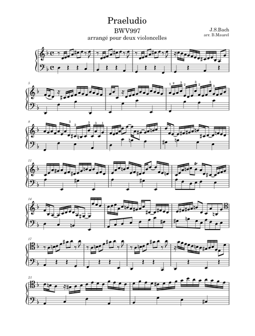 Praeludio BWV997 – arr. for 2 cellos (J-S Bach)