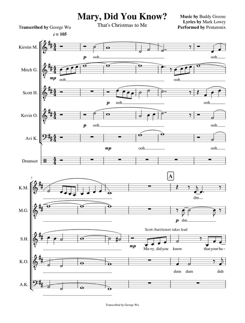 Mary, Did You Know? - Pentatonix (Full Sheet Music with Lyrics)