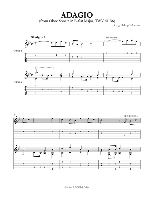 Adagio (from Oboe Sonata in B-flat Major, TWV 41:B6) (Arr. Mark Phillips) - Georg Philipp Telemann (Instrumental Duet)