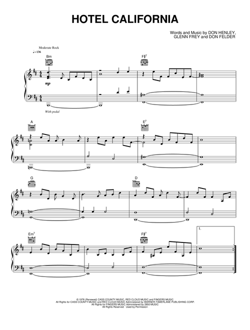 Hotel California - Eagles (Piano-Vocal-Guitar)