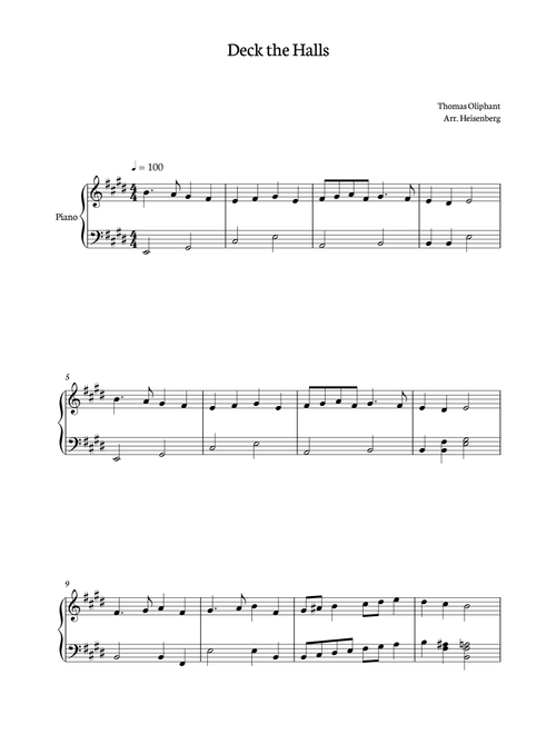 Deck The Halls - Christmas songs for Piano with Lyrics in E (Arr. Heisenberg) - Thomas Oliphant (Piano Vocal)