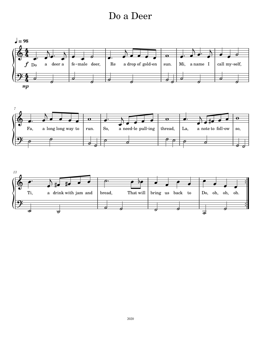 Doe a deer Rodgers & Hammerstein Sheet music for Piano (Solo) Easy