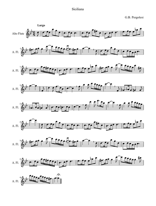 Siciliana - G.B. Pergolesi (for Alto or Treble Recorder)