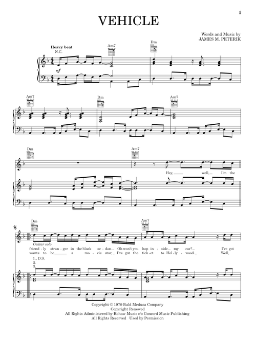 Vehicle - The Ides Of March (Piano-Vocal-Guitar)