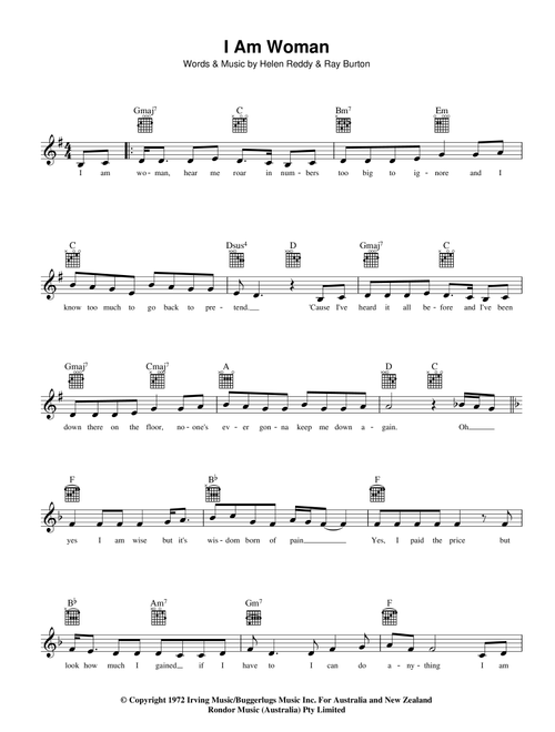 I Am Woman - Helen Reddy (Lead Sheet - Fake Book)