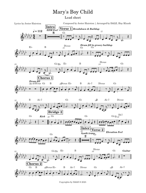 Mary's Boy Child (DALE's Arrangement) – Lead Sheet
