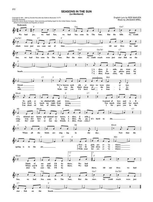 Seasons In The Sun (Le Moribond) - Rod McKuen and Jacques Brel, Rod McKuen, Jacques Brel (Lead Sheet - Fake Book)
