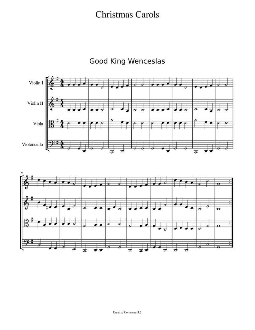 Christmas Carols for string quartet Sheet music for Violin, Viola, Cello (String Quartet