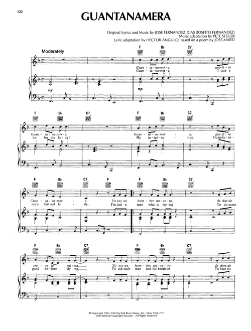 Guantanamera - Jose Fernandez Diaz (Piano-Vocal-Guitar)