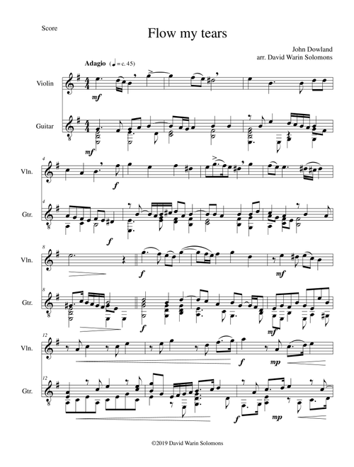 Flow my tears for violin and guitar (without divisions) (Arr. David Warin Solomons) - John Dowland (Instrumental Duet)