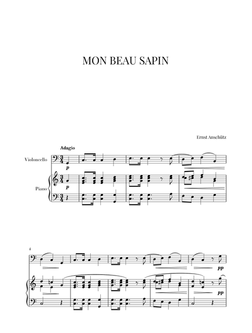 Mon Beau Sapin for Cello and Piano (Arr. Cadenza Editions) - Ernst Anschütz (Instrumental Duet and Piano)