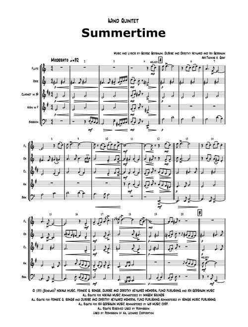 Summertime (Arr. Thomas H. Graf) - Ira Gershwin, DuBose Heyward, Dorothy Heyward (Woodwind Ensemble)