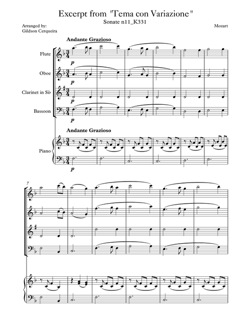 Excerpt from sonate k331 - "Tema con Variazione" (Arr. Gildson Cerqueira) - Mozart (Woodwind Ensemble)