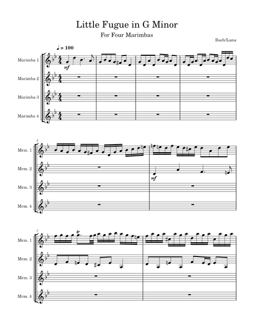 Little Fugue in G Minor for Marimba