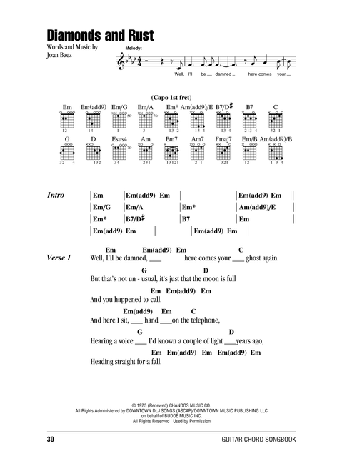 Diamonds and Rust - Joan Baez (Guitar Chords-Lyrics)