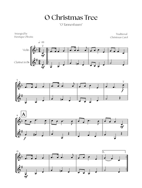 O Christmas Tree "O Tannenbaum" (Violin and Clarinet) - Christmas Carol (Arr. Henrique Oliveira) - Traditional Christmas Carol (Instrumental Duet)