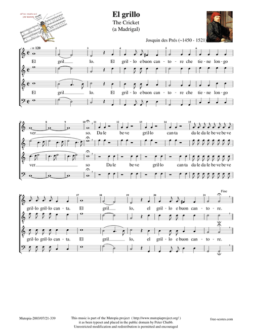 El Grillo - Josquin des Pres  SATB MuseScore