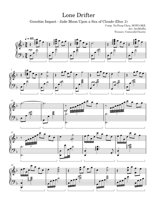 Lone Drifter – Yu-Peng Chen [Genshin Impact] (Piano Solo)
