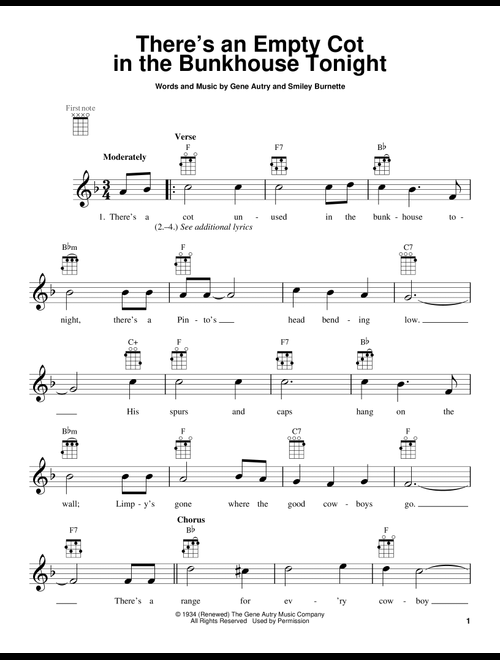 There's An Empty Cot In The Bunkhouse Tonight - Gene Autry (Ukulele)