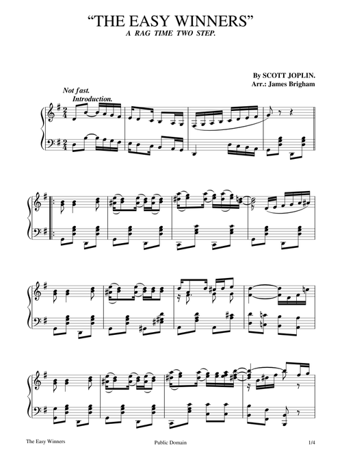 THE EASY WINNERS piano in G major