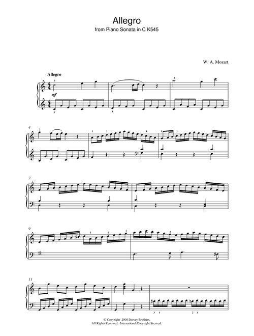 Allegro From Piano Sonata in C K545 - Wolfgang Amadeus Mozart (Piano Solo)