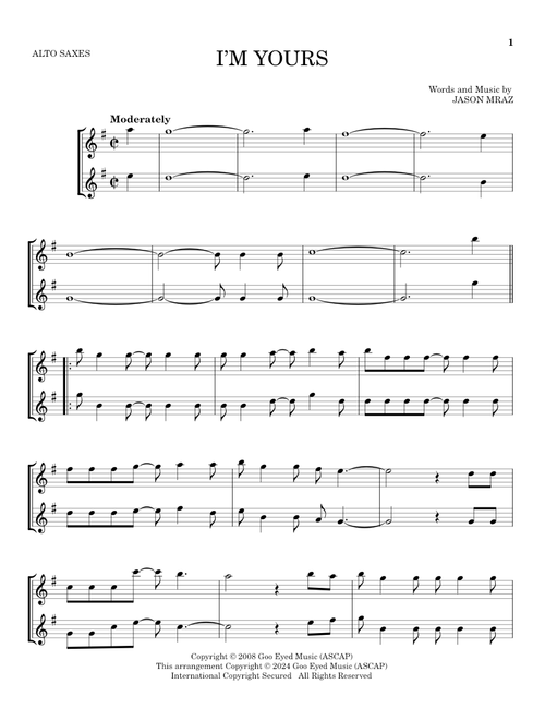 I'm Yours - Jason Mraz (Alto Saxophone Duet)