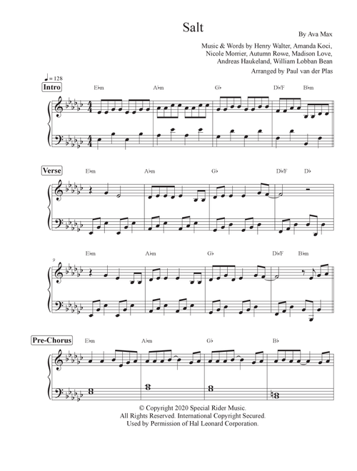Salt (Arr. Paul van der Plas) - Ava Max (Piano Solo)